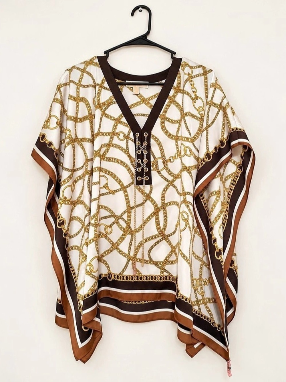 Michael Kors Chain Print Tunic White & Brown L/XL Like New